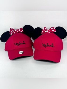 Disney Minnie Mouse Ears Embroidered Red Baseball Cap/Hat Set Of 2- Adult Size